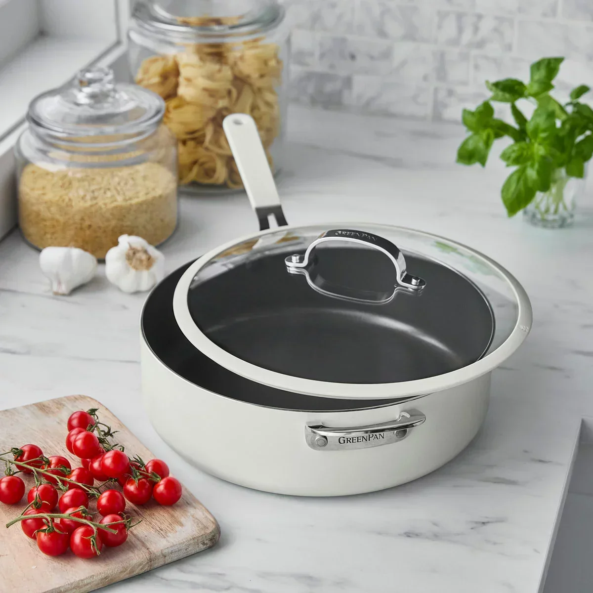 GreenPan Jumbo Saute Pan With Lid - White (6.15L) - Image 2