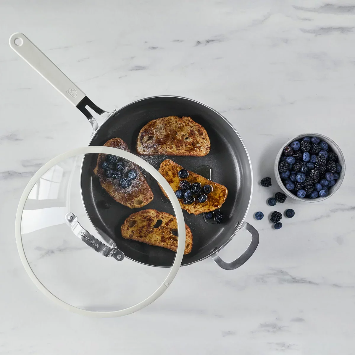 GreenPan Jumbo Saute Pan With Lid - White (6.15L) - Image 3