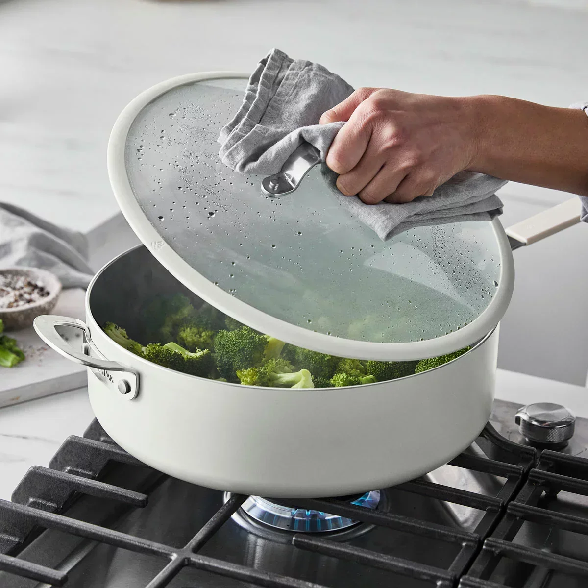 GreenPan Jumbo Saute Pan With Lid - White (6.15L) - Image 5