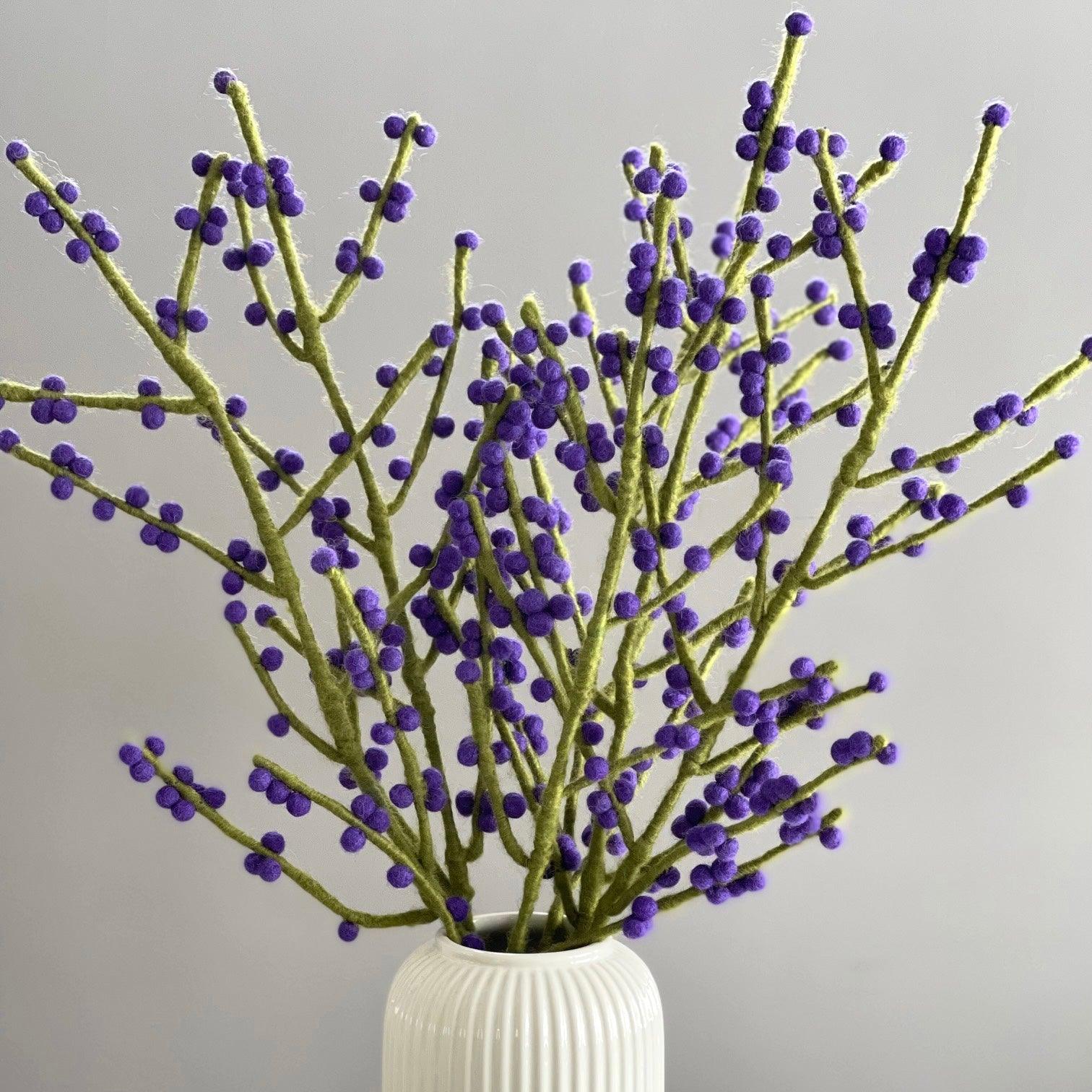 Gry & Sif Felted Wool Florals Branch With Blue Berries (60cm)