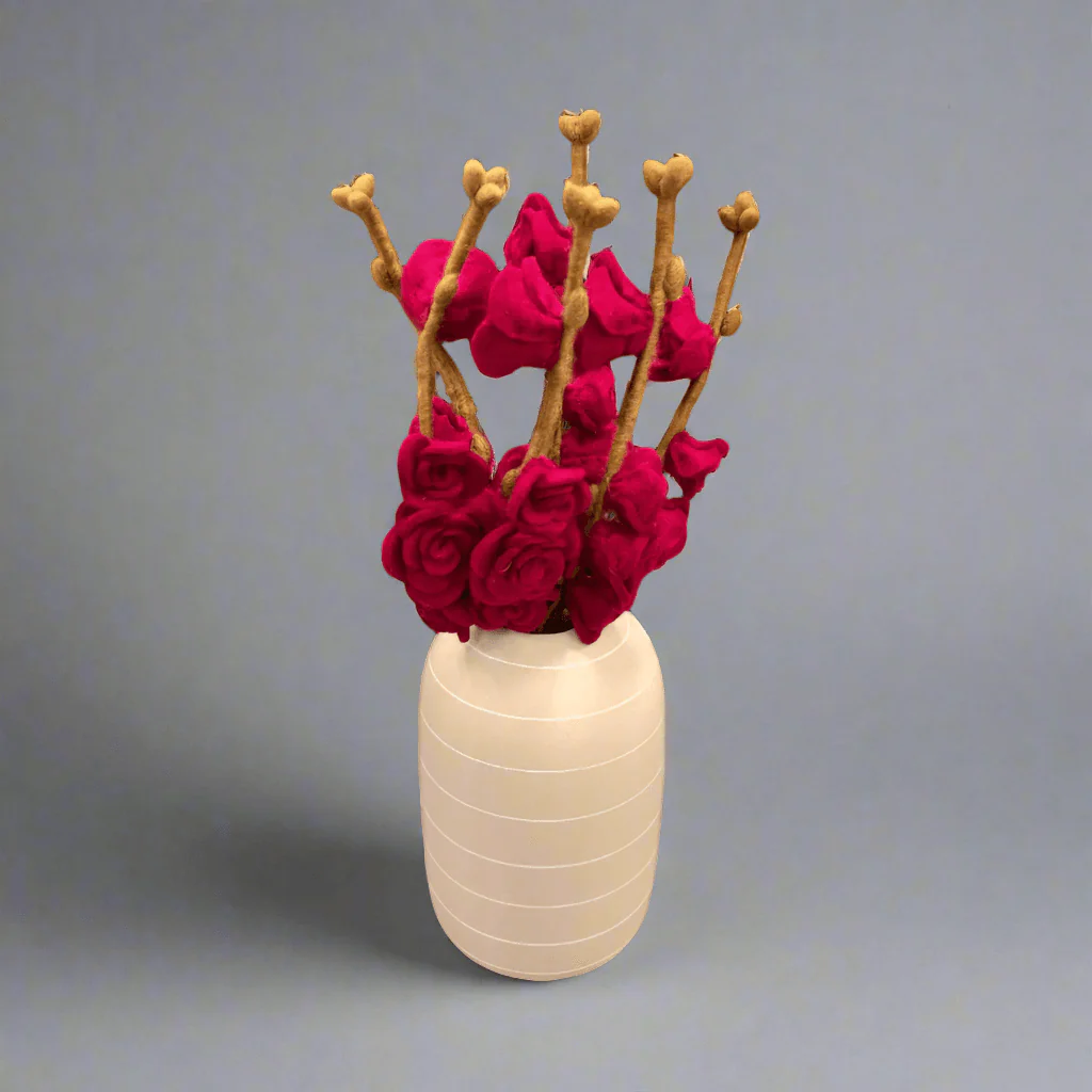 Gry & Sif Felted Wool Florals Branch With Cherise Roses (50cm) - Image 3