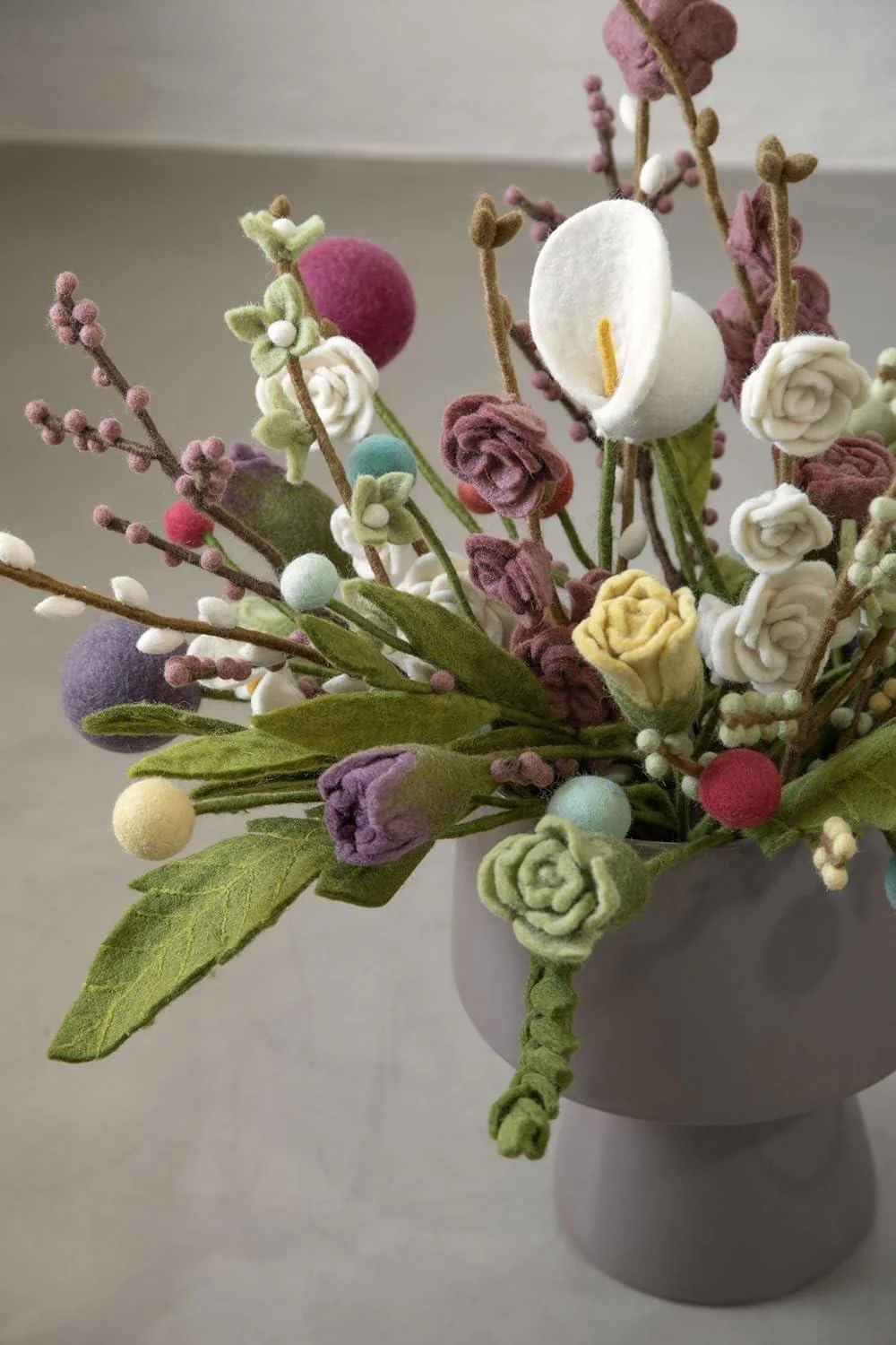 Gry & Sif Felted Wool Florals Branch With Cherise Roses (50cm) - Image 4