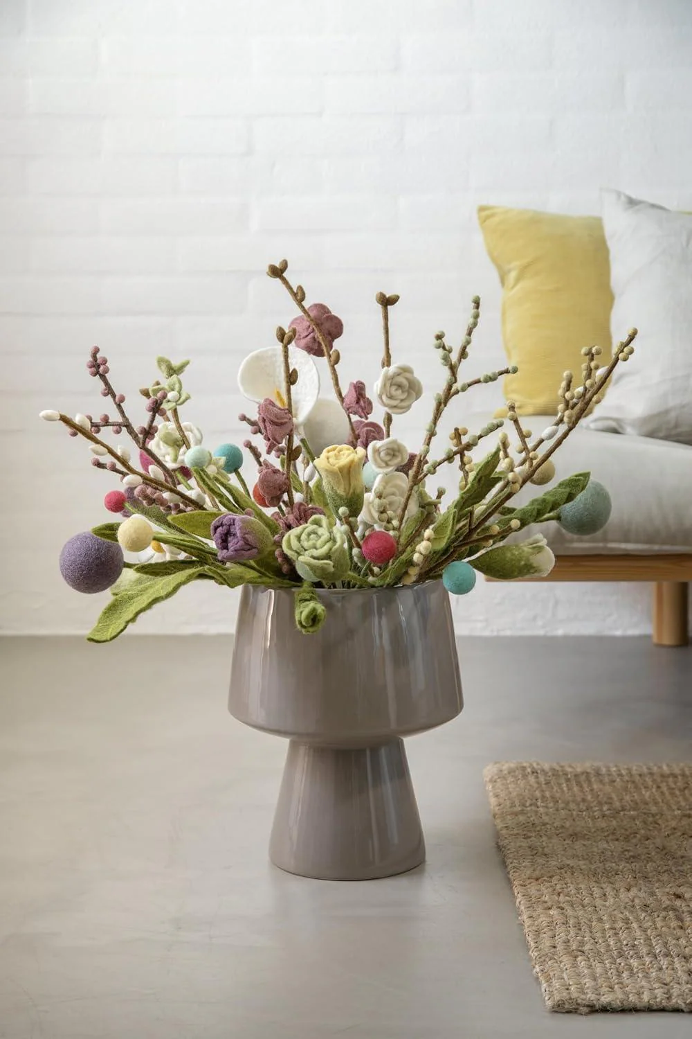 Gry & Sif Felted Wool Florals Branch With Cherise Roses (50cm) - Image 5
