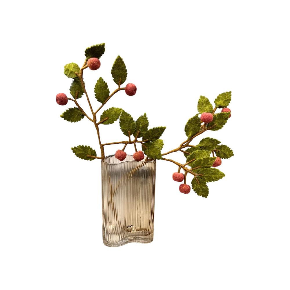 Gry & Sif Felted Wool Florals Branch With Dusty Red Apples (60cm)