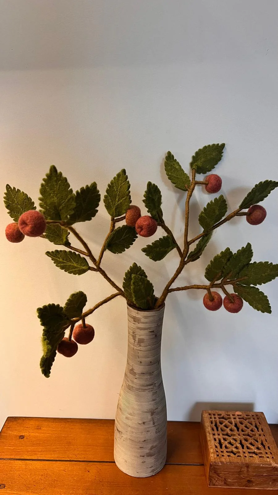 Gry & Sif Felted Wool Florals Branch With Dusty Red Apples (60cm) - Image 3