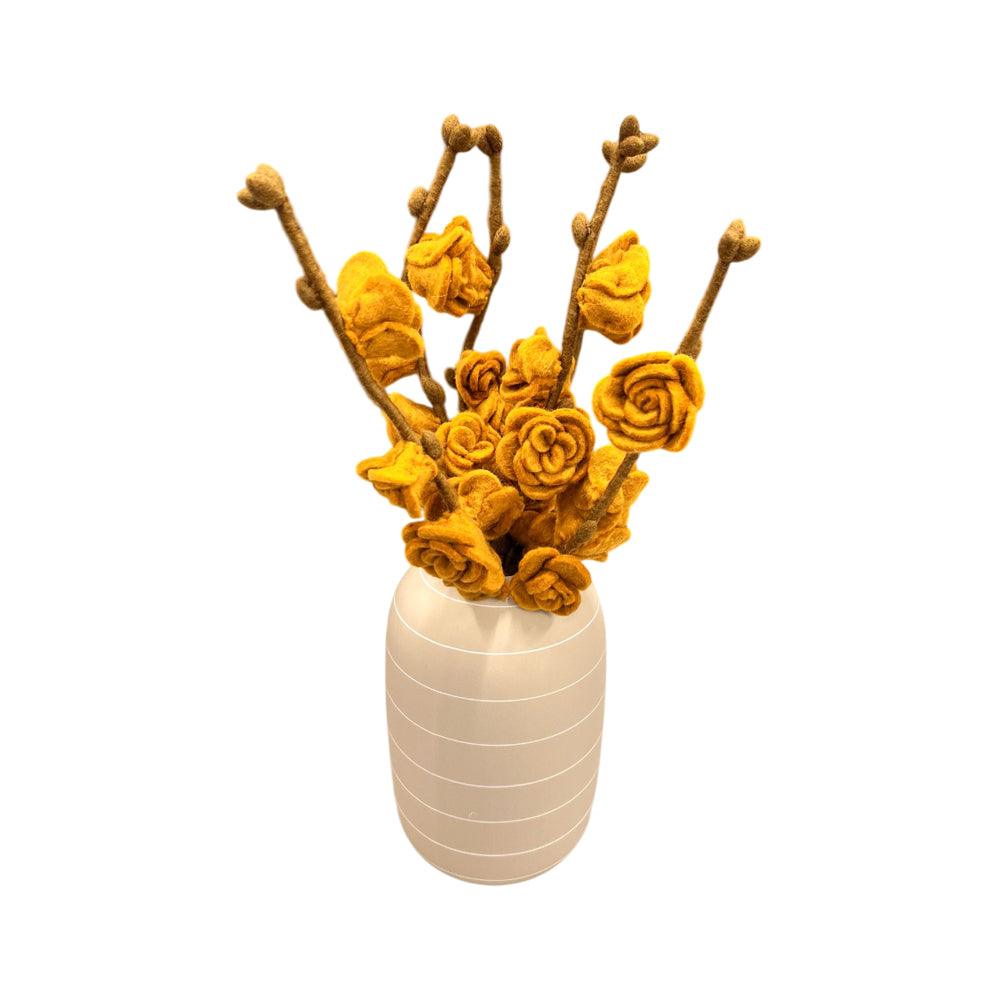 Gry & Sif Felted Wool Florals Branch With Yellow Roses (50cm)