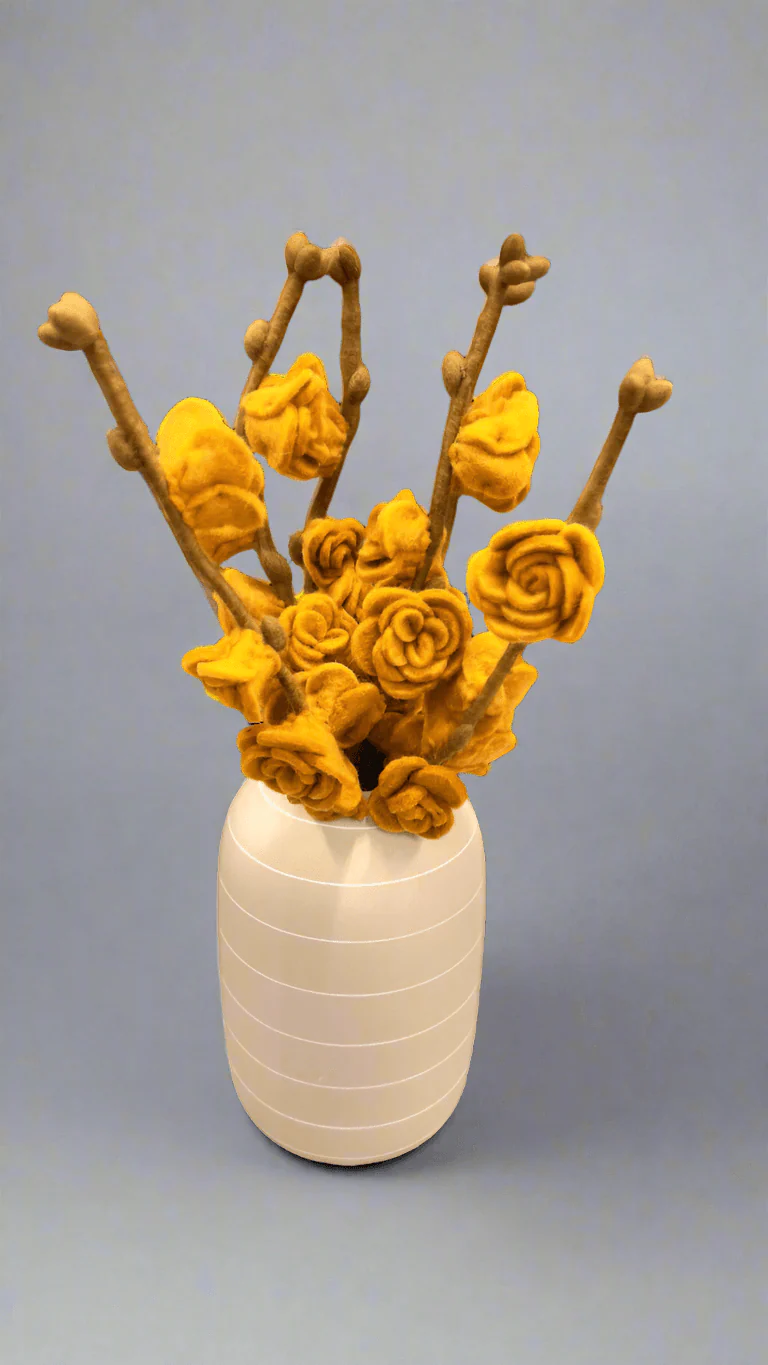 Gry & Sif Felted Wool Florals Branch With Yellow Roses (50cm) - Image 3