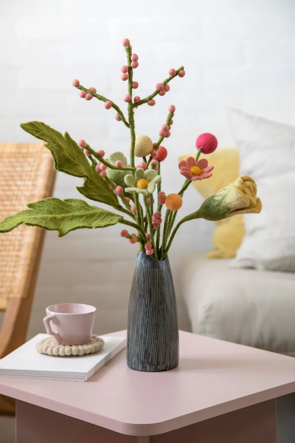 Gry & Sif Felted Wool Florals Anemone Flower - Dusty Red (30cm) - Image 2