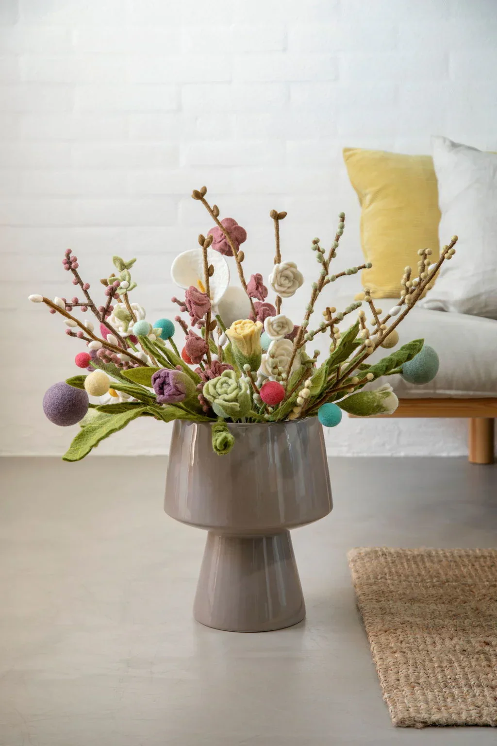 Gry & Sif Felted Wool Florals Branch With Mixed Green Leaves (35cm) - Image 2