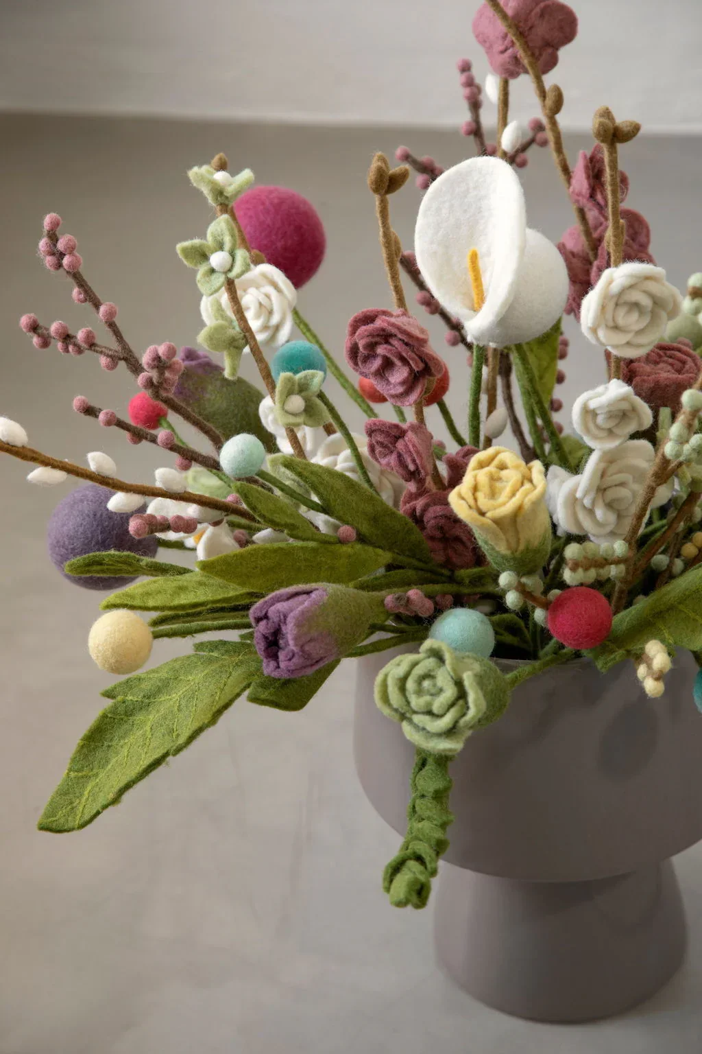 Gry & Sif Felted Wool Florals Branch With Mixed Green Leaves (35cm) - Image 3