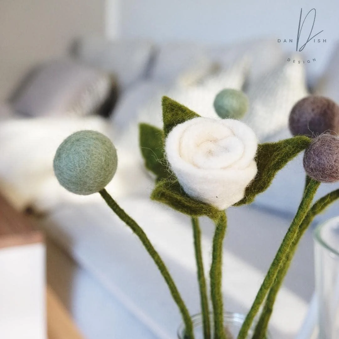 Gry & Sif Felted Wool Florals Rose - White (30cm) - Image 3