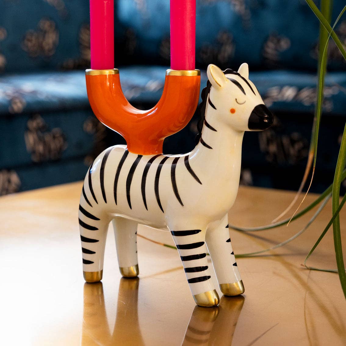 Hand-Painted Zebra Ceramic Candle Holder (19cm) - Image 2