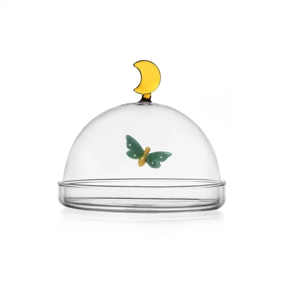 Ichendorf Milano Glass Dome With Dish - Butterfly moon