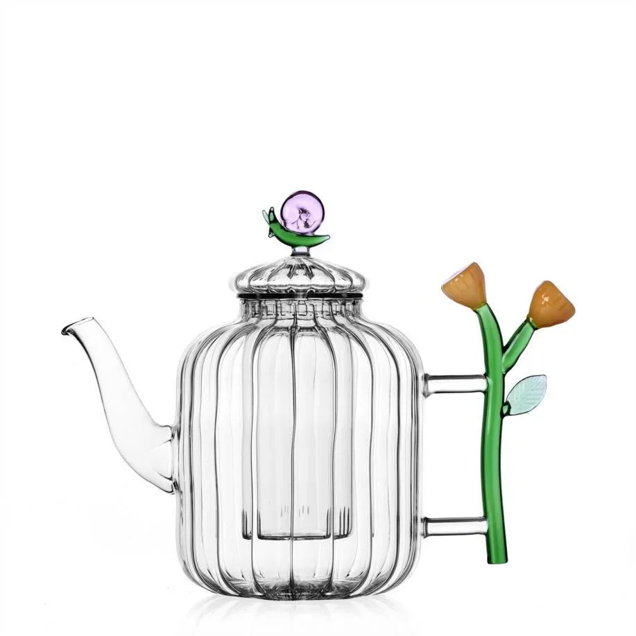 Ichendorf Milano Optical Glass Teapot - Snail & Amber Flower (1.2L)