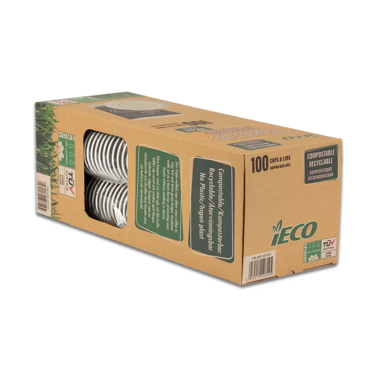 Ieco Recyclable Triple Wall Hot Cups & Lids - 12oz (100 Pack) - Image 4