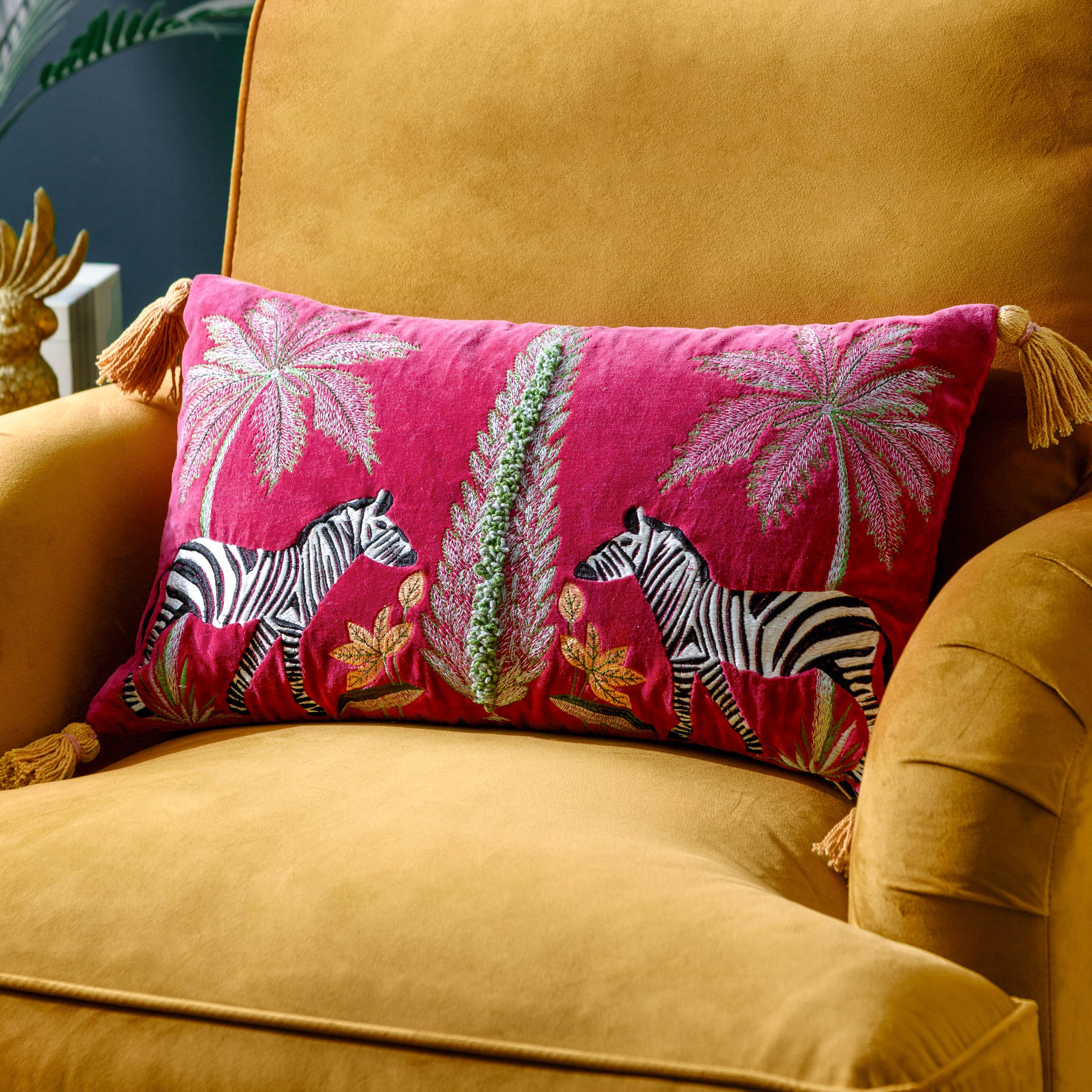Kalahari Embroidered Velvet Cushion Multicolour - Feather Filled (30x50cm)