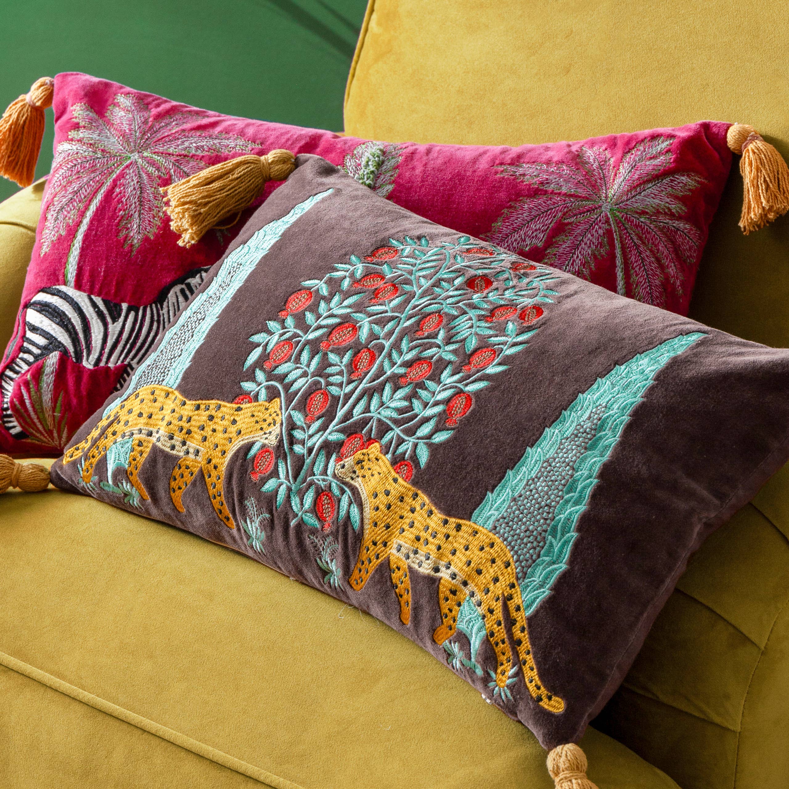 Kalahari Embroidered Velvet Cushion Multicolour - Feather Filled (30x50cm) - Image 6