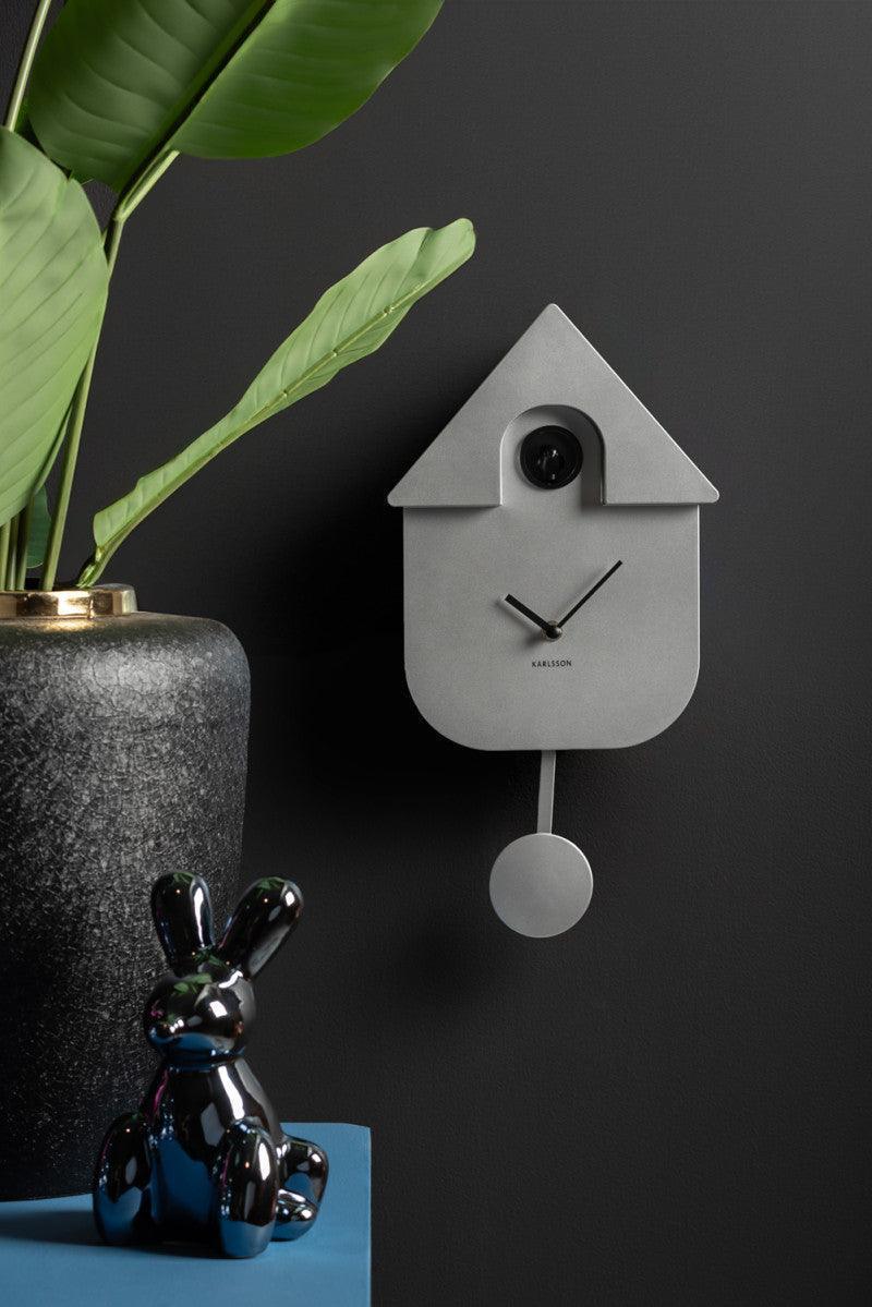 Karlsson Modern Cuckoo Wall Clock - Metallic Silver - Image 4