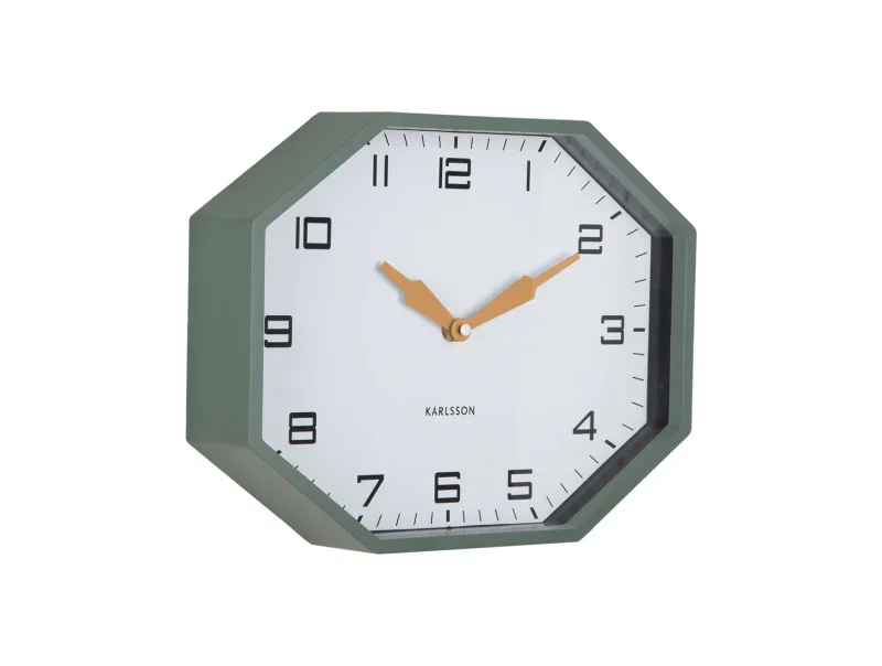 Karlsson Wall Clock Modern Factory Octagon - Jungle Green & Ochre Yellow
