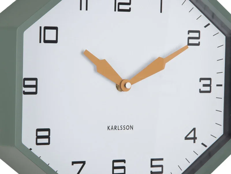 Karlsson Wall Clock Modern Factory Octagon - Jungle Green & Ochre Yellow - Image 3