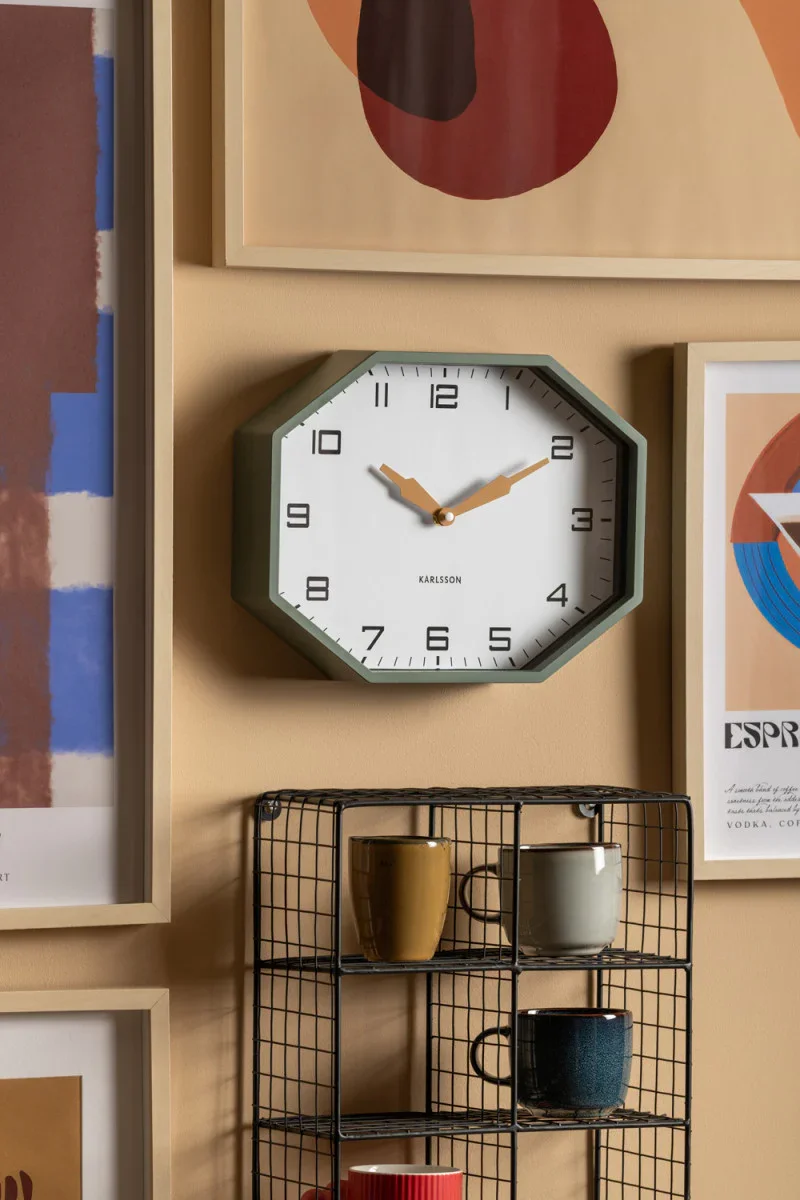 Karlsson Wall Clock Modern Factory Octagon - Jungle Green & Ochre Yellow - Image 5