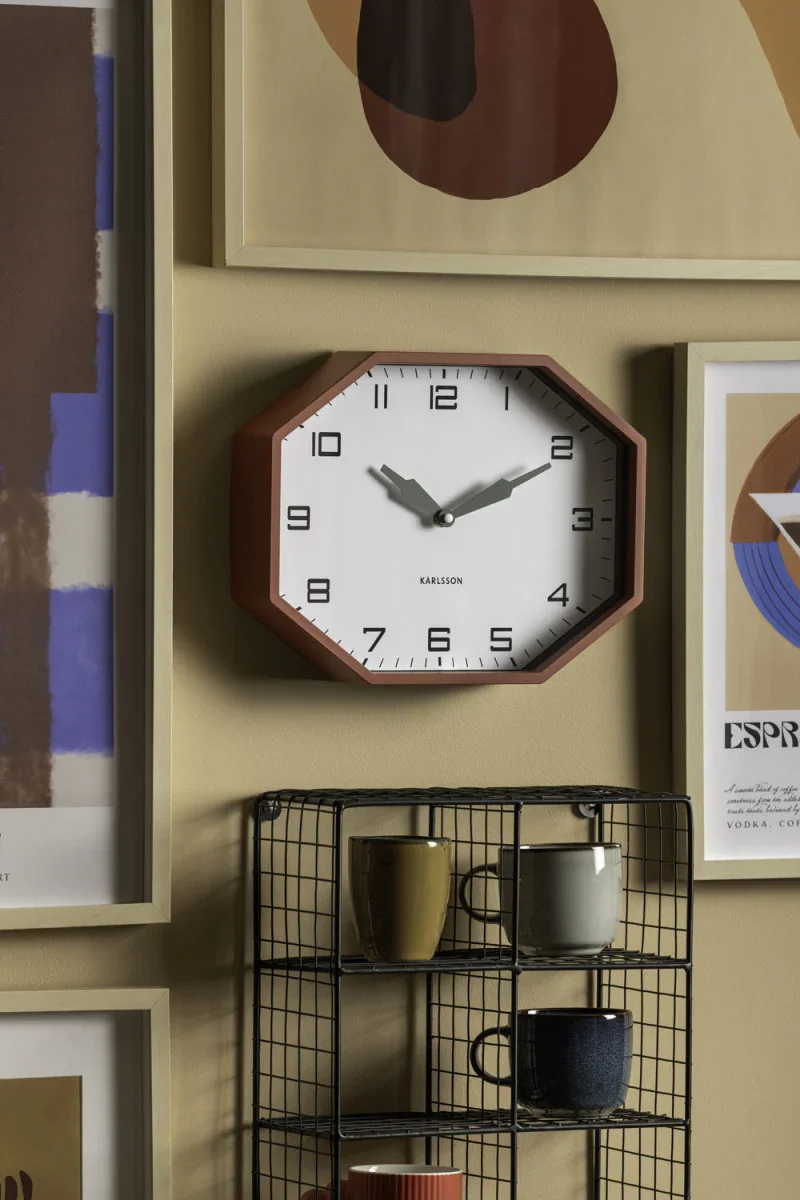 Karlsson Wall Clock Modern Factory Octagon - Ochre Red & Jungle Green - Image 5
