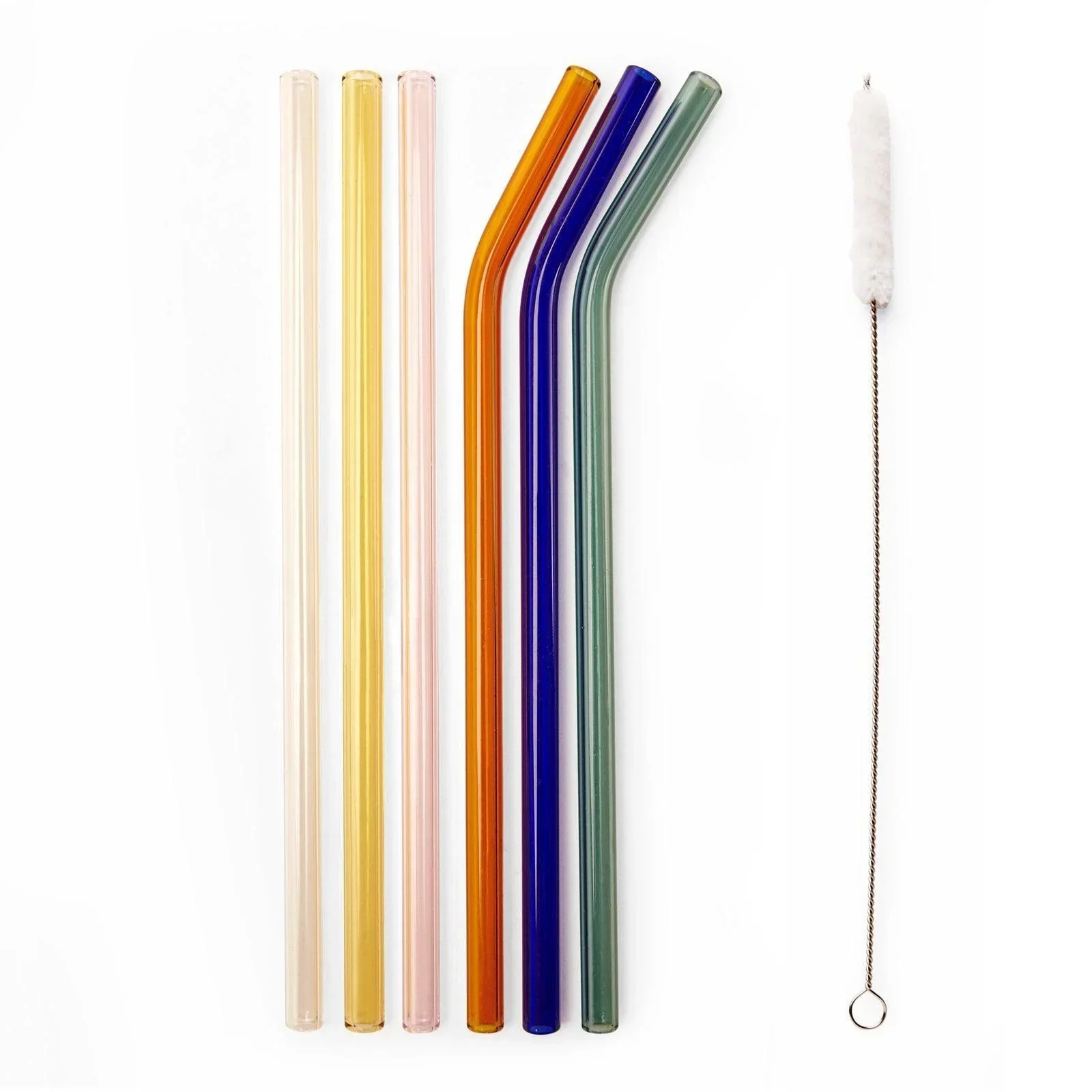 Kikkerland Set Of 7 Colourful Reusable Glass Straws