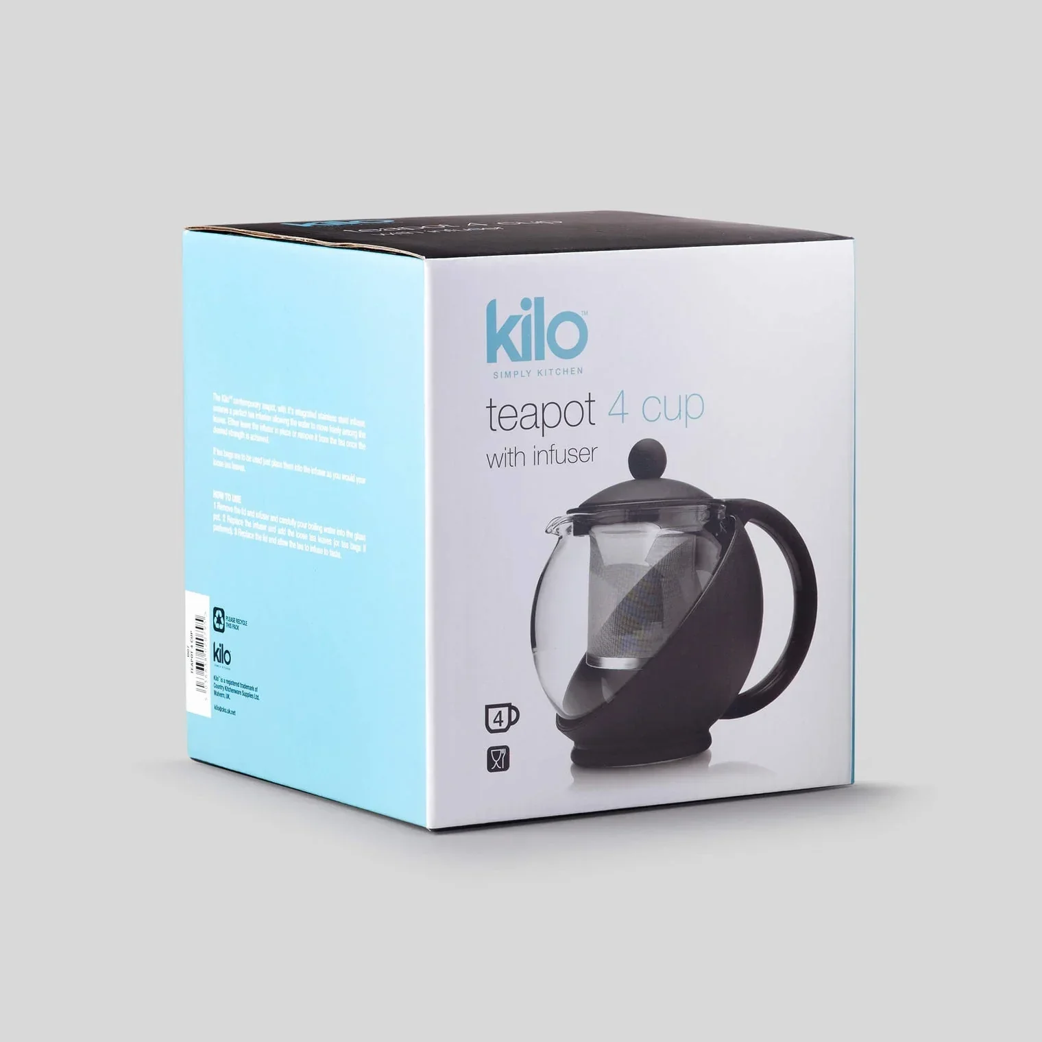 Kilo D07 4-Cup Glass Teapot with Stainless Steel Infuser 1400ml - Image 2