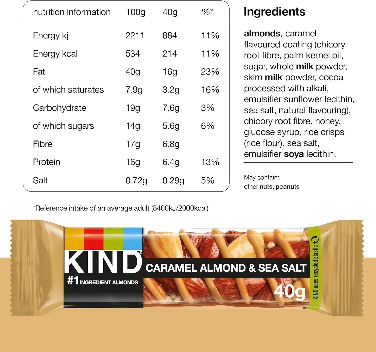KIND Caramel Almond and Sea Salt Snack Bar (12x40g) - Image 3