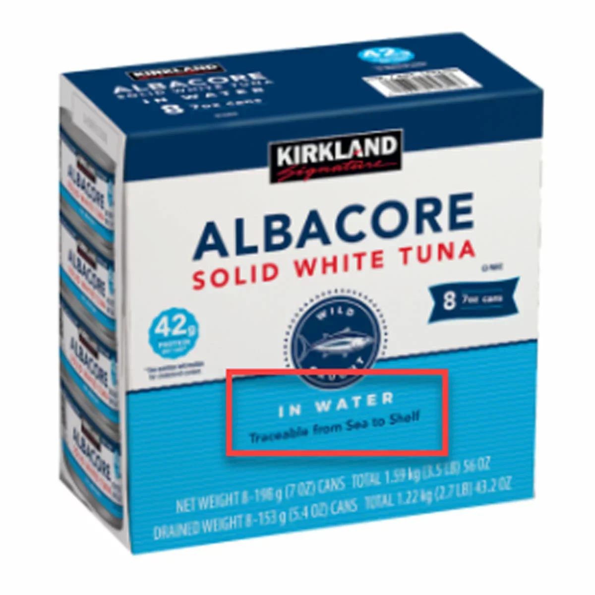 Kirkland Signature Albacore Solid White Tuna in Brine (8x198g) - Image 2