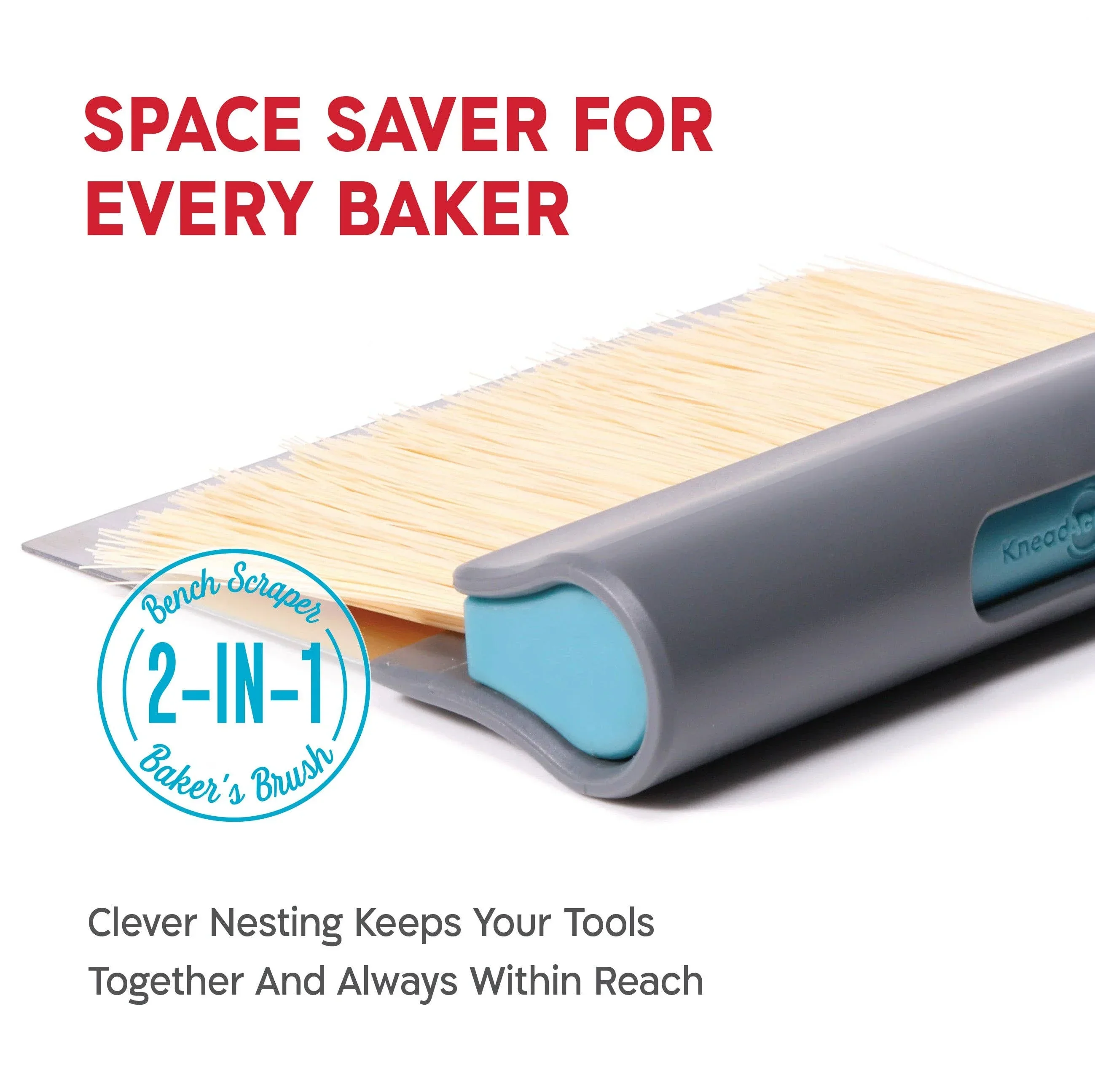 KneadAce Bench Scraper and Baker's Brush - Grey/Turquoise - Image 2
