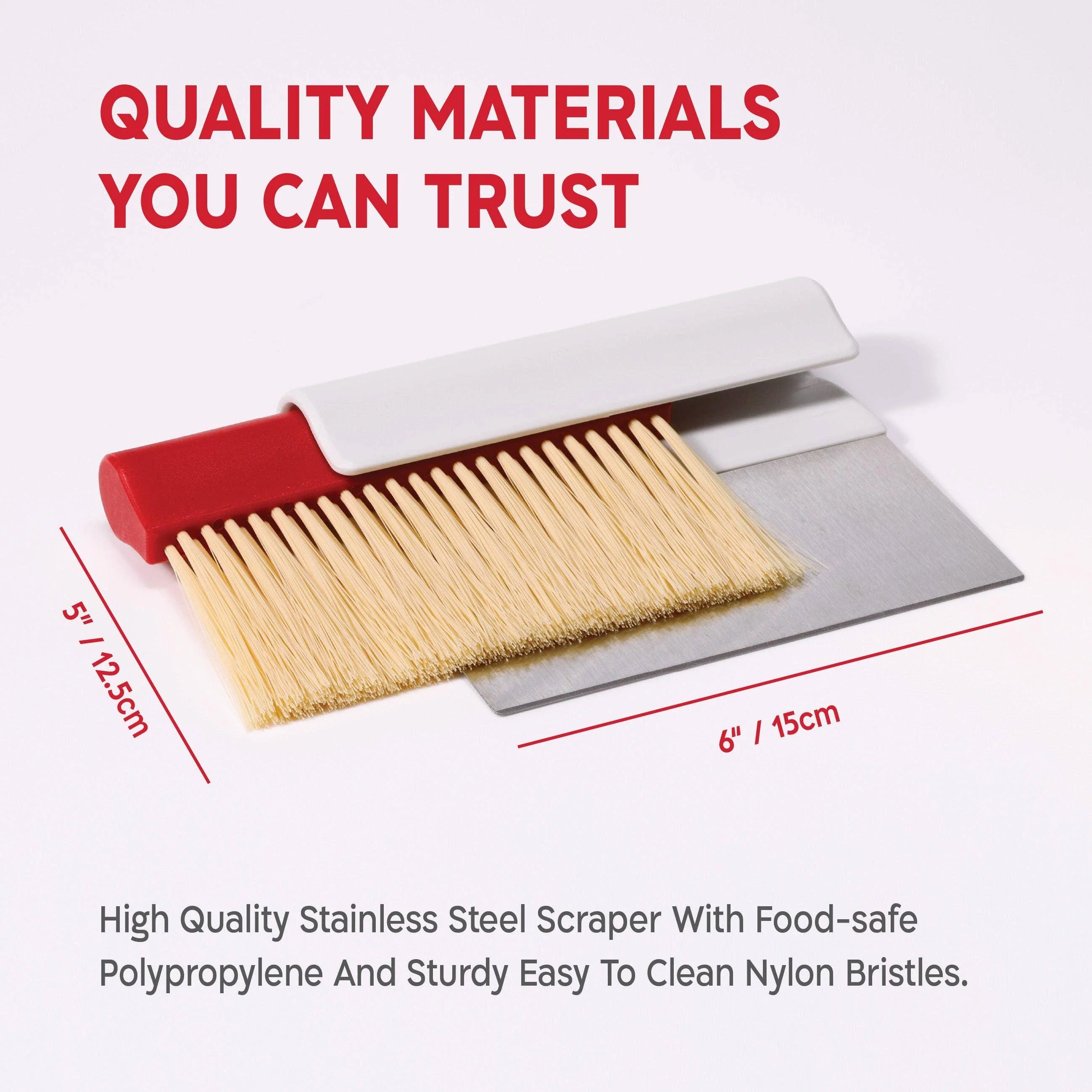KneadAce Bench Scraper and Baker's Brush - White/Red - Image 10