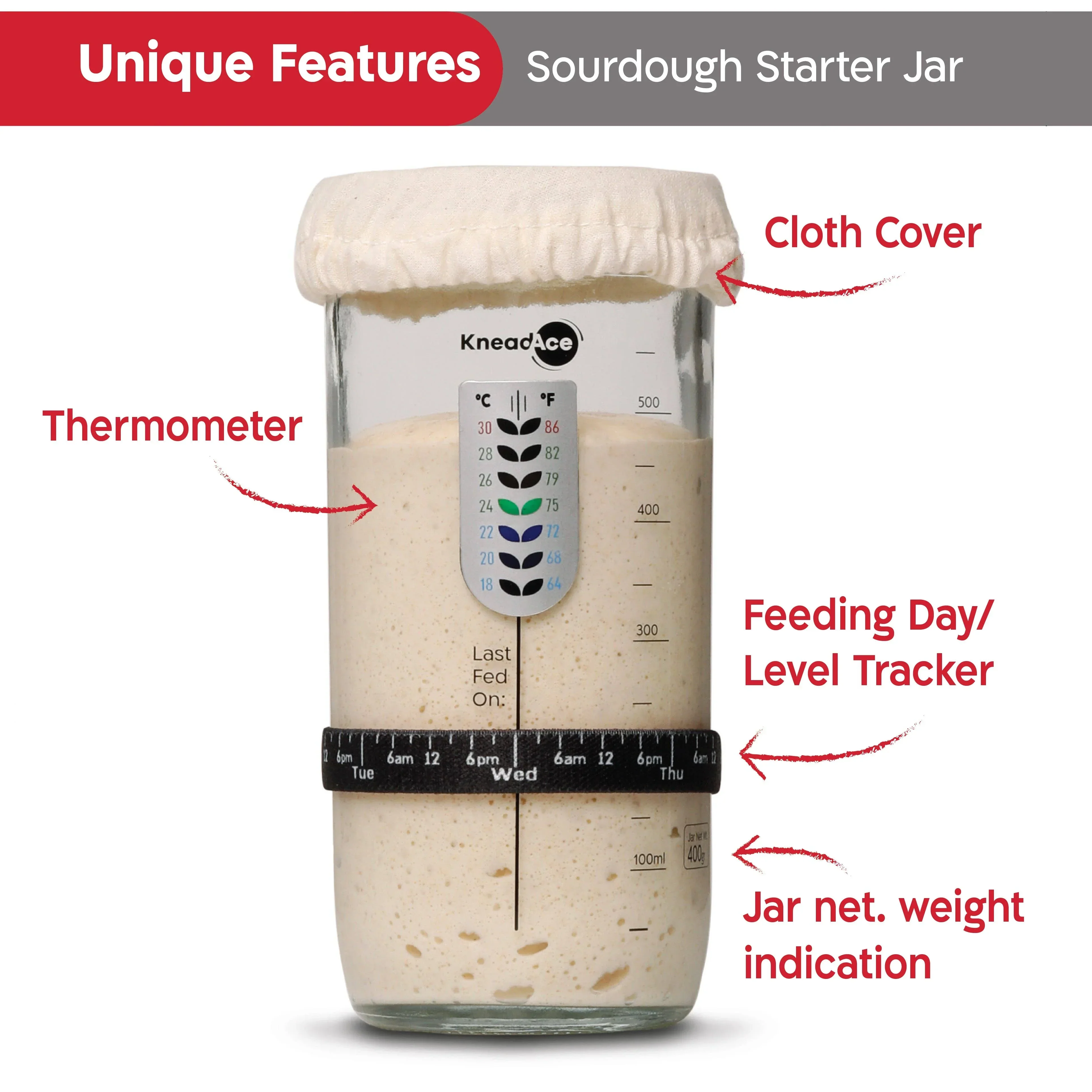 KneadAce Sourdough Starter Jar (24oz) - Image 3