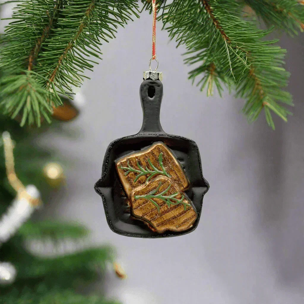 Kurt Adler Glass Pan with Set of Steak Ornament - Image 2