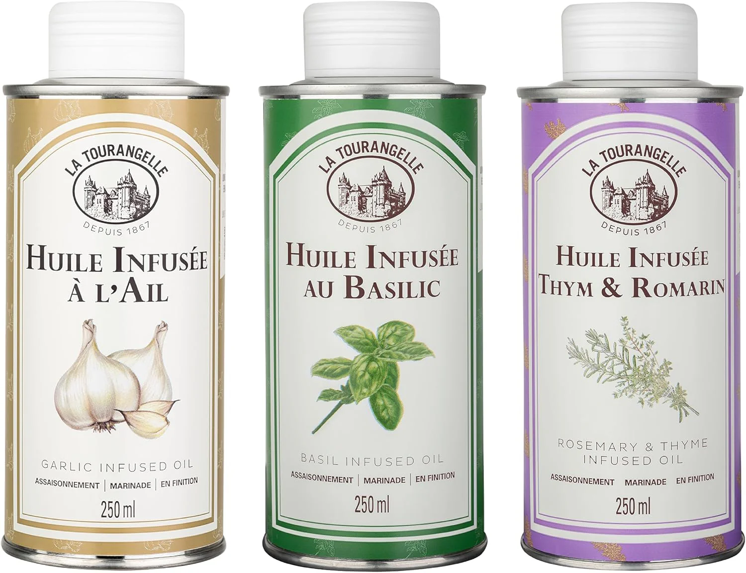 La Tourangelle Infused Oils Gift set - Basil, Garlic, Thyme & Rosemary (3x250ml) - Image 4