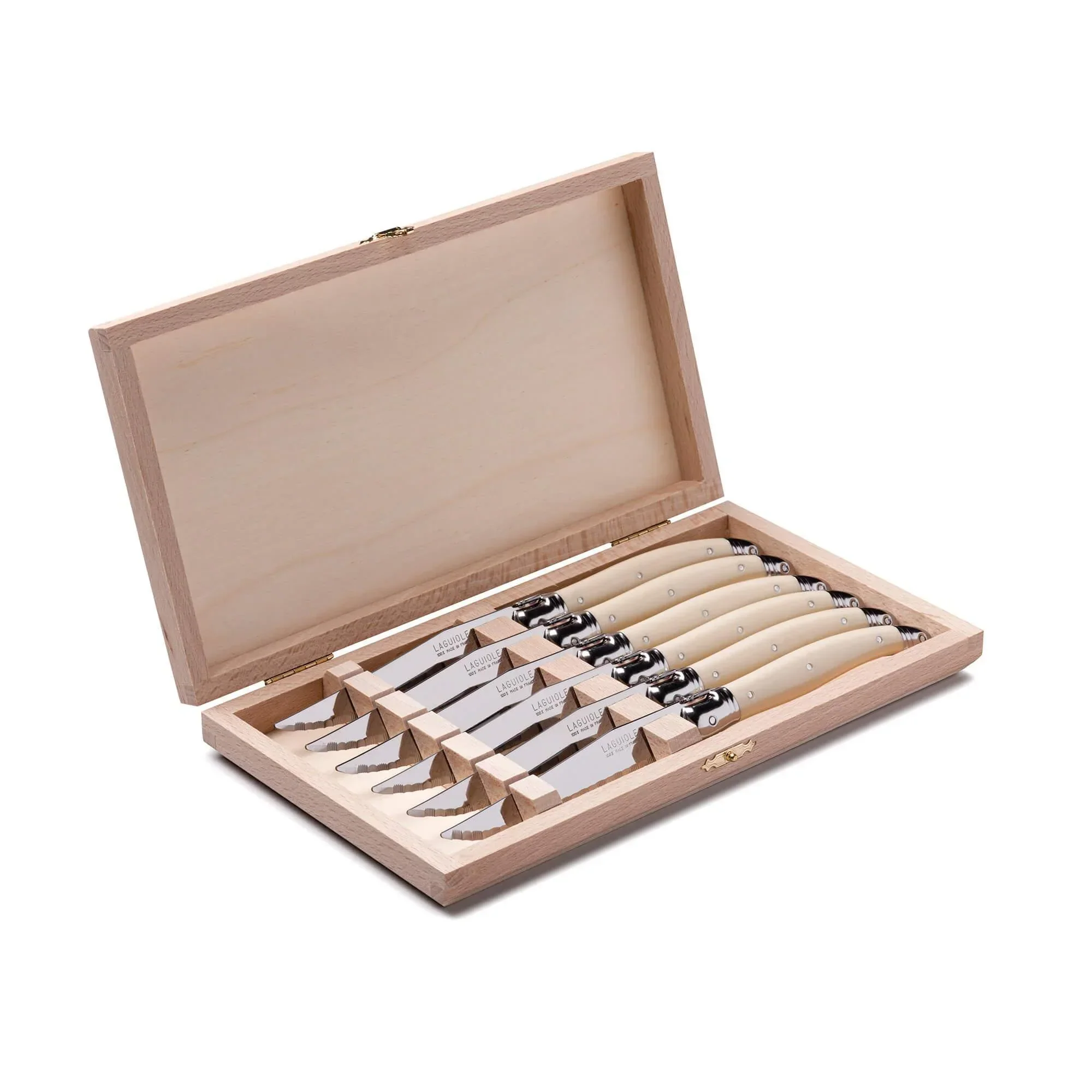 Laguiole 6 Piece Steak Knife Set in a Lidded Box - Ivory White