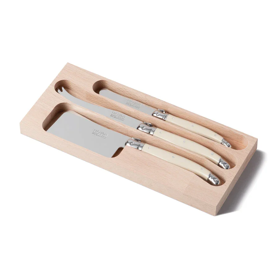 Laguiole Cheese & Butter Knife Set of 3 in a Tray - Ivory