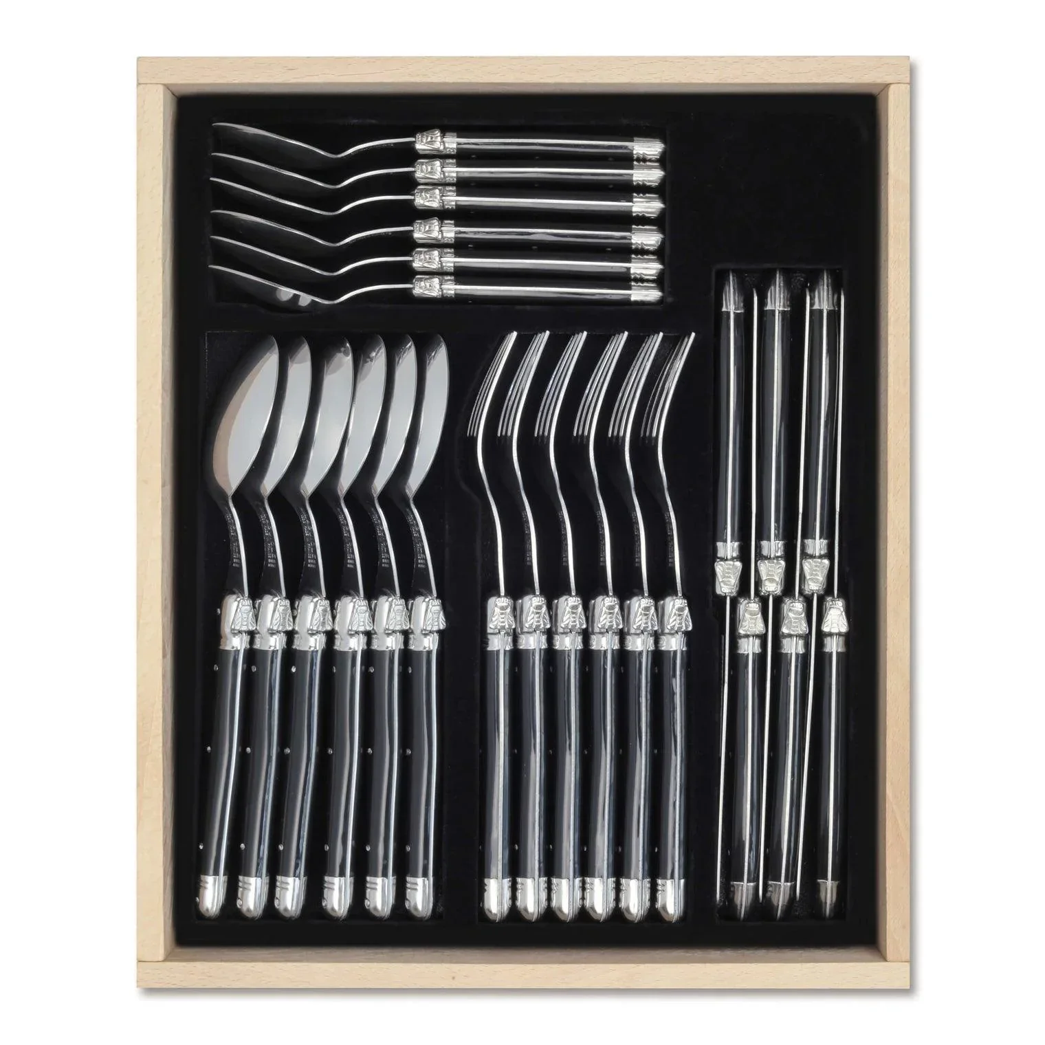 Laguiole French Style Set Of 24 Piece Fine Dining Cutlery Set - Black