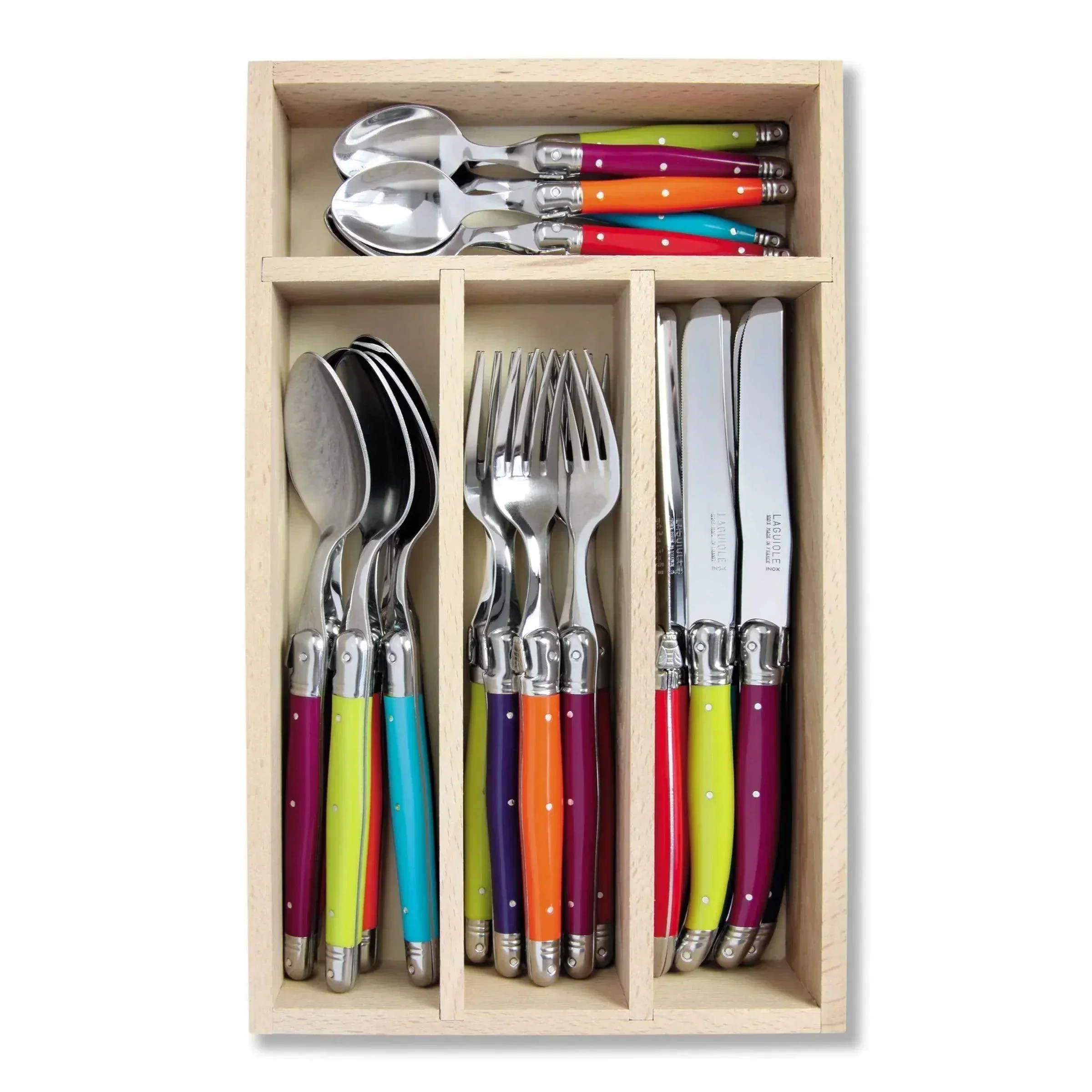 Laguiole French Style Set Of 24 Piece Fine Dining Cutlery Set In Wooden Tray - MultiColour