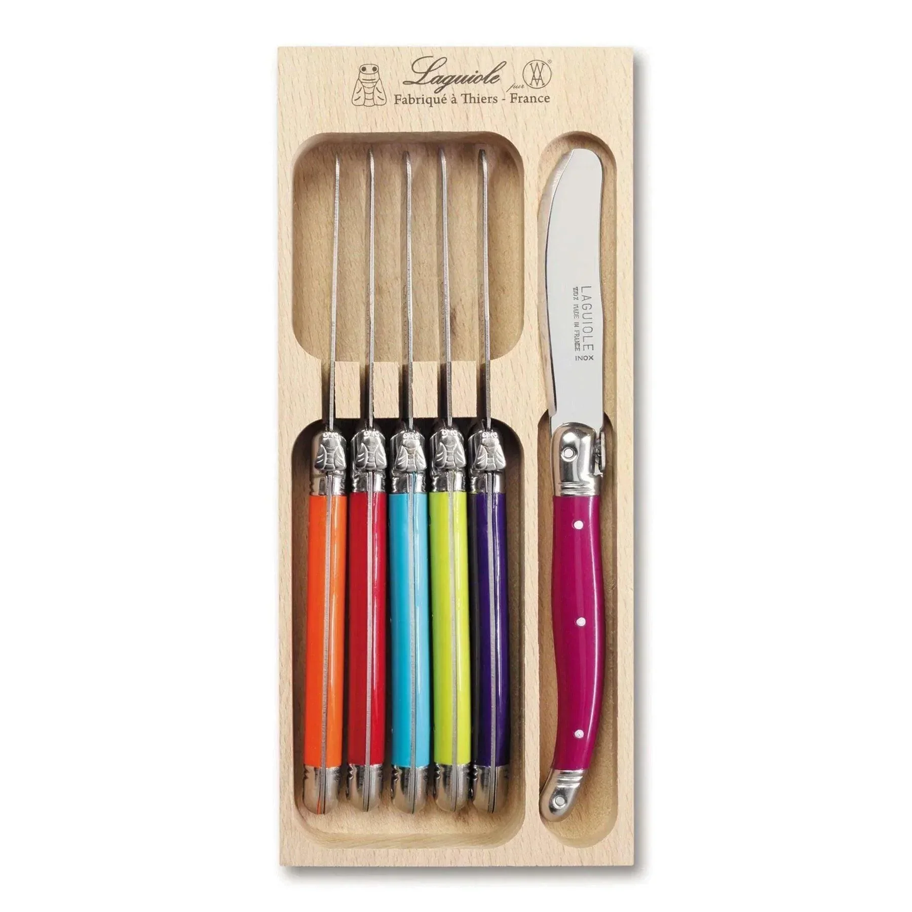 Laguiole French Style Set of 6 Fine Dining Butter Knife In Tray - Multicolour