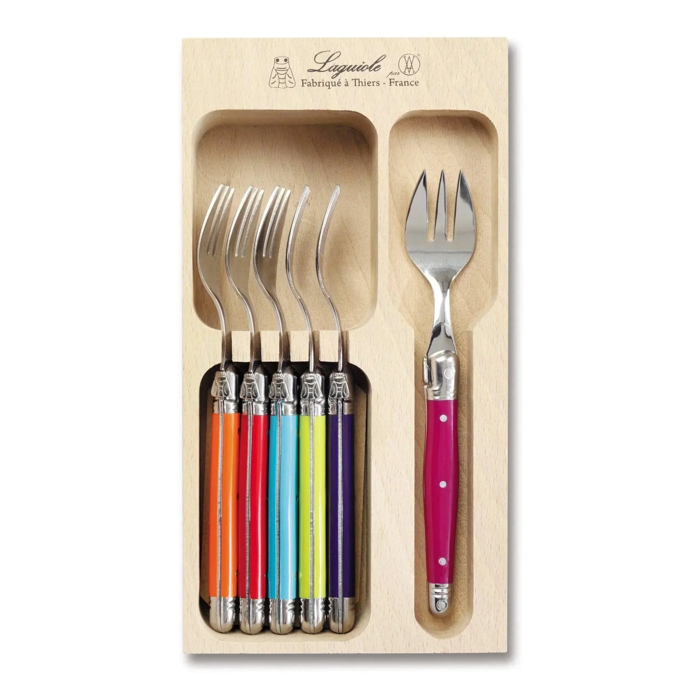 Laguiole French Style Set of 6 Fine Dining Cake Fork In Tray - Multi Colour