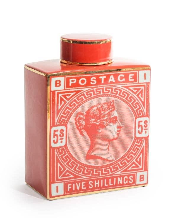 Red Postage Stamp Ceramic Storage Jar/Vase (Large)