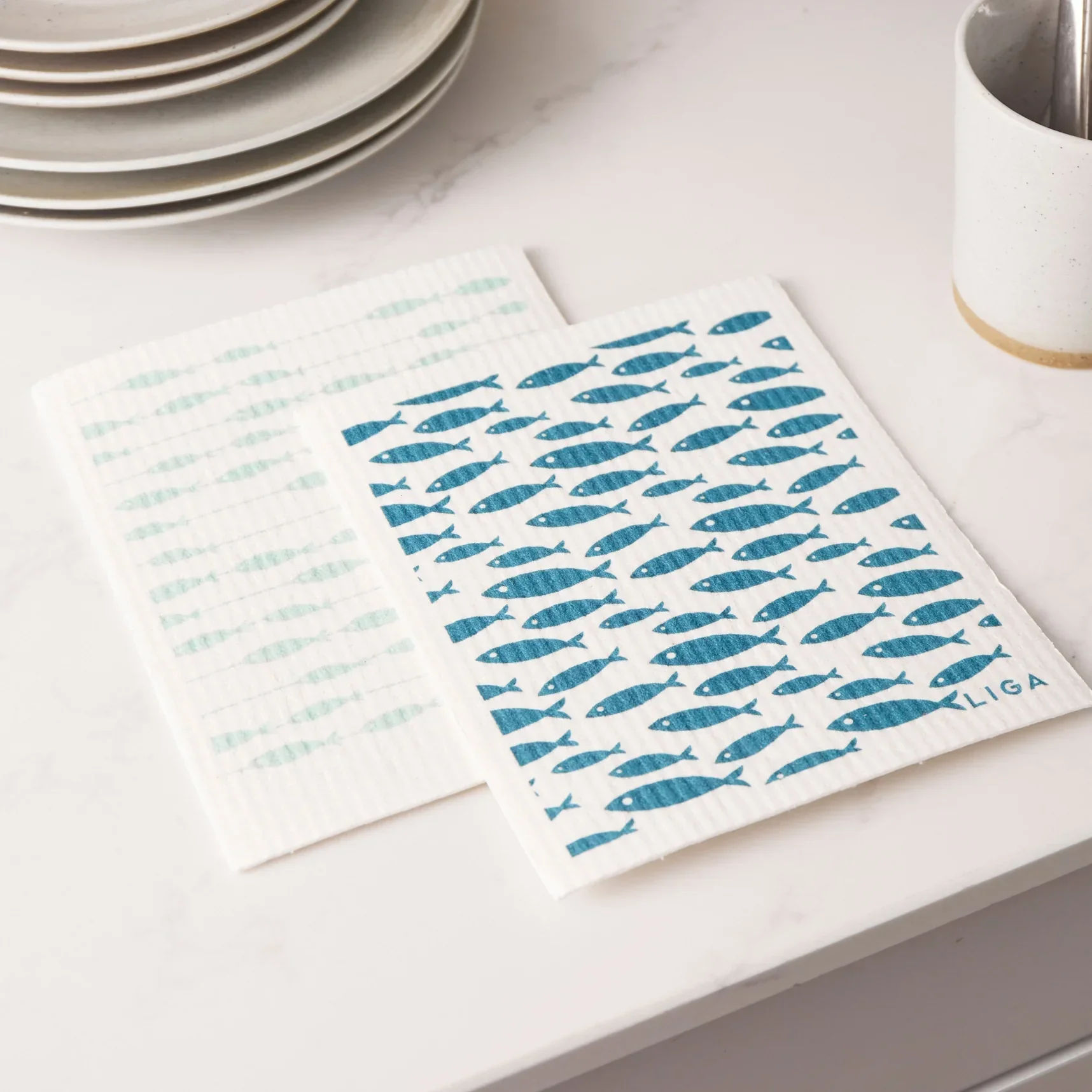 Liga Organic Organic Eco Dishcloths - Fish On A Line - Image 3