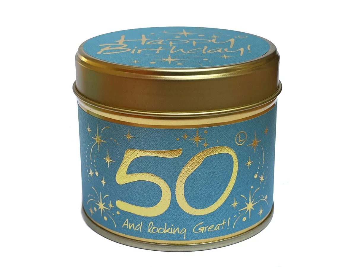 Lily Flame Happy Birthday 50th Scented Candle Tin - Image 2