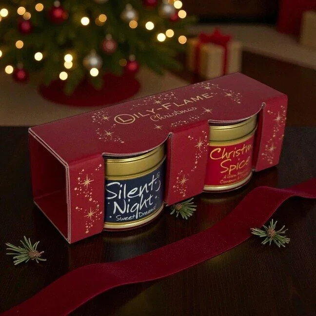 Lily Flame Mini Tin Duo Gift Set Christmas - Silent Night & Christmas Spice Candle