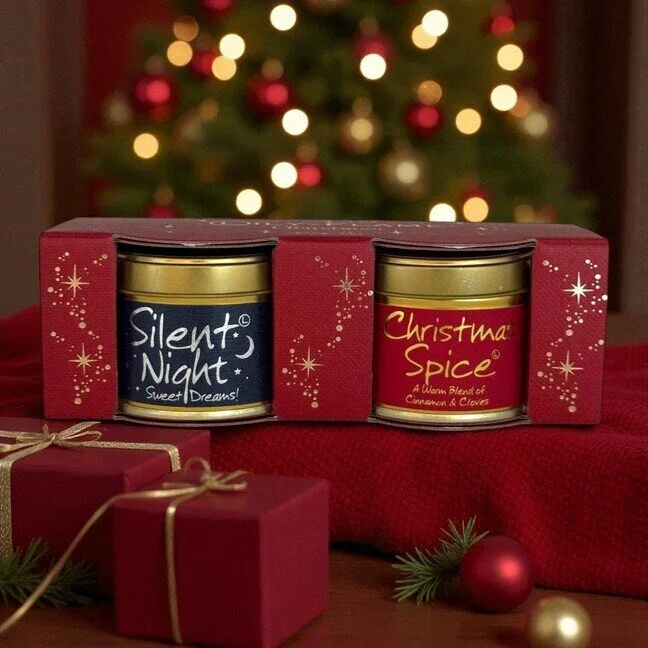 Lily Flame Mini Tin Duo Gift Set Christmas - Silent Night & Christmas Spice Candle - Image 2