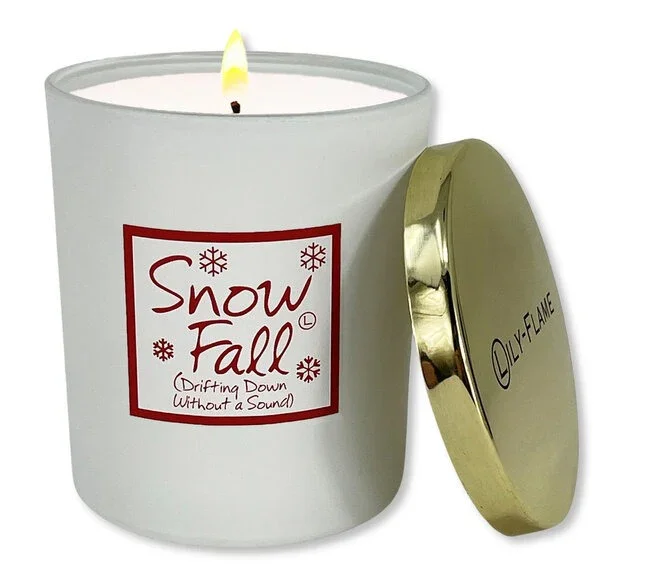 Lily Flame Snowfall Gold Top Glass Jar Candle