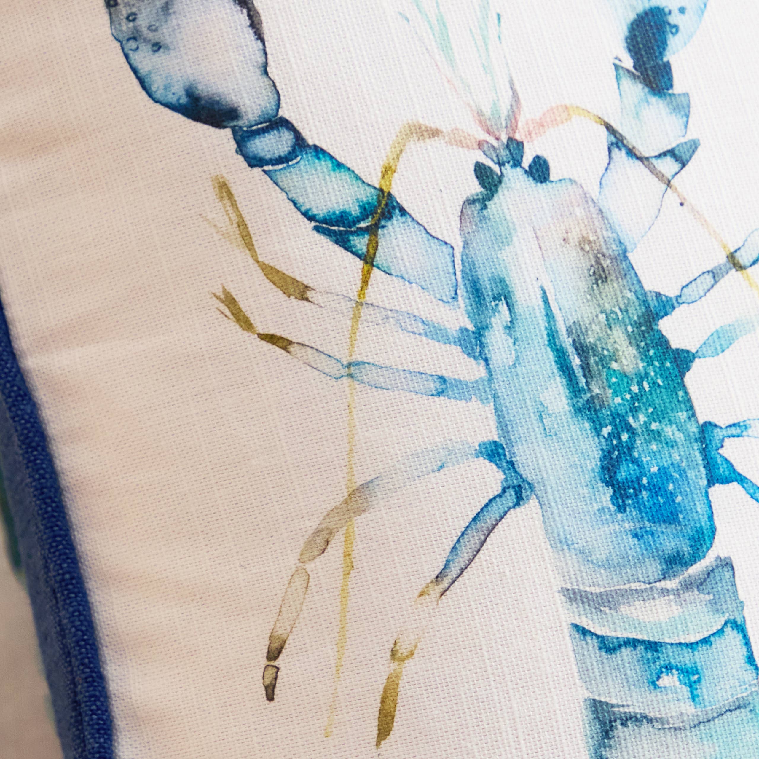 Lobster Printed Piped Cushion Cobalt Feather Filled (40x60cm) - Image 5