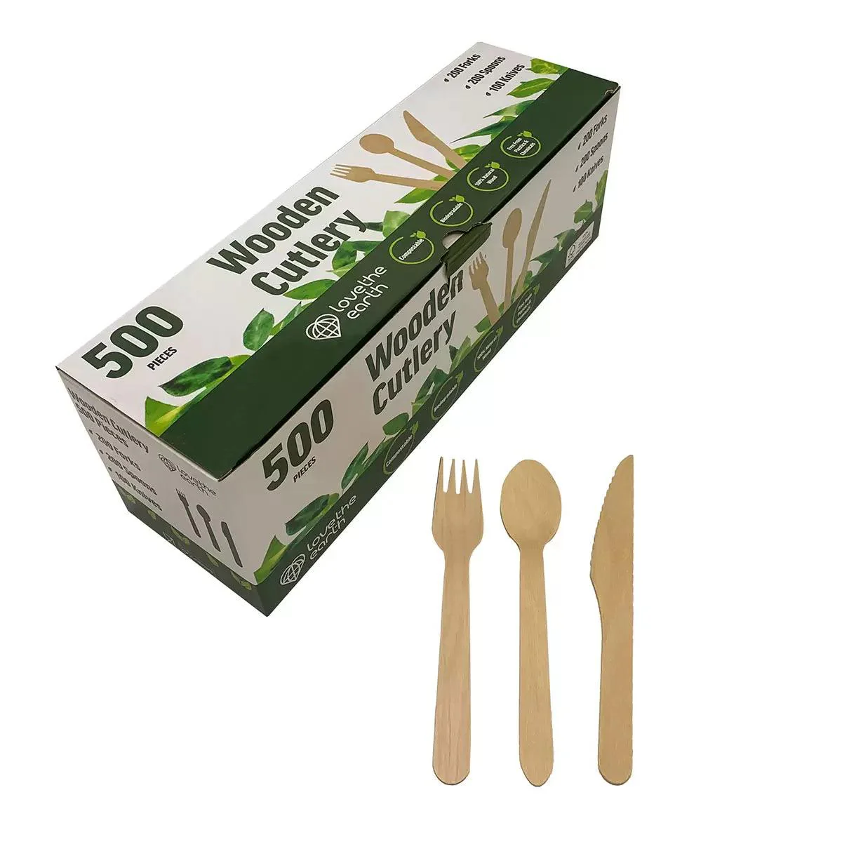 Love The Earth Wooden Cutlery Variety (500 Pack) - Image 2