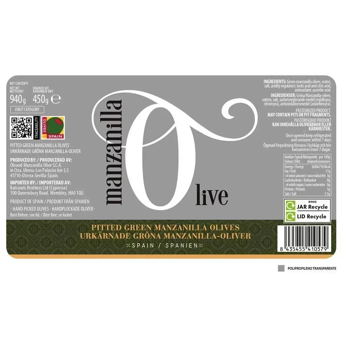 Manzanilla Olive Co. Pitted Green Manzanilla Olives (940g) - Image 2